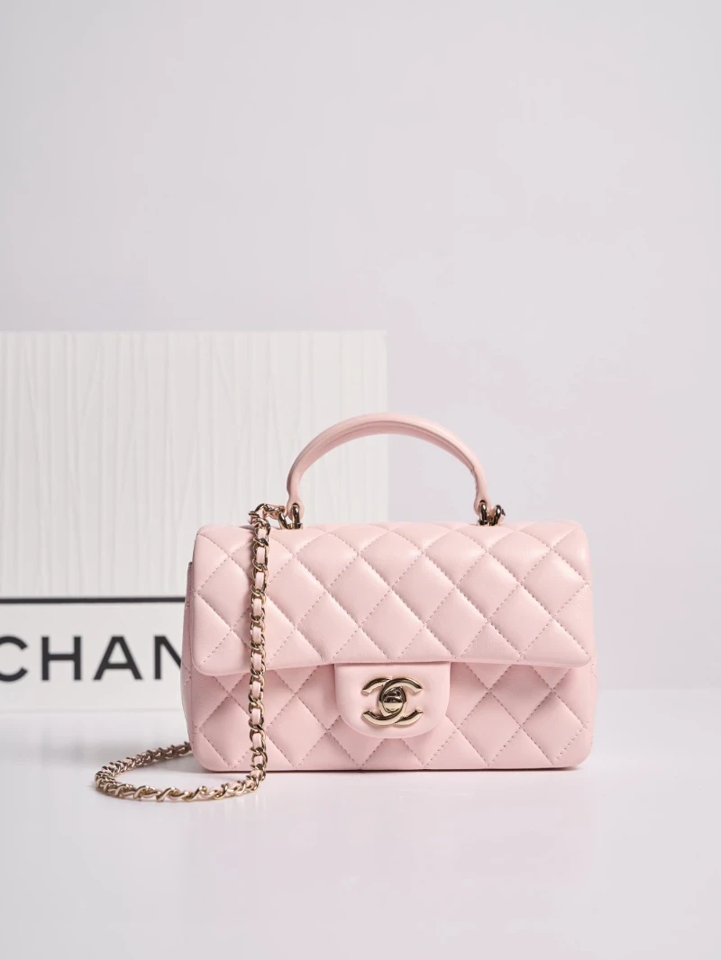 chanel高仿 cf手柄包 淡粉色 (1)