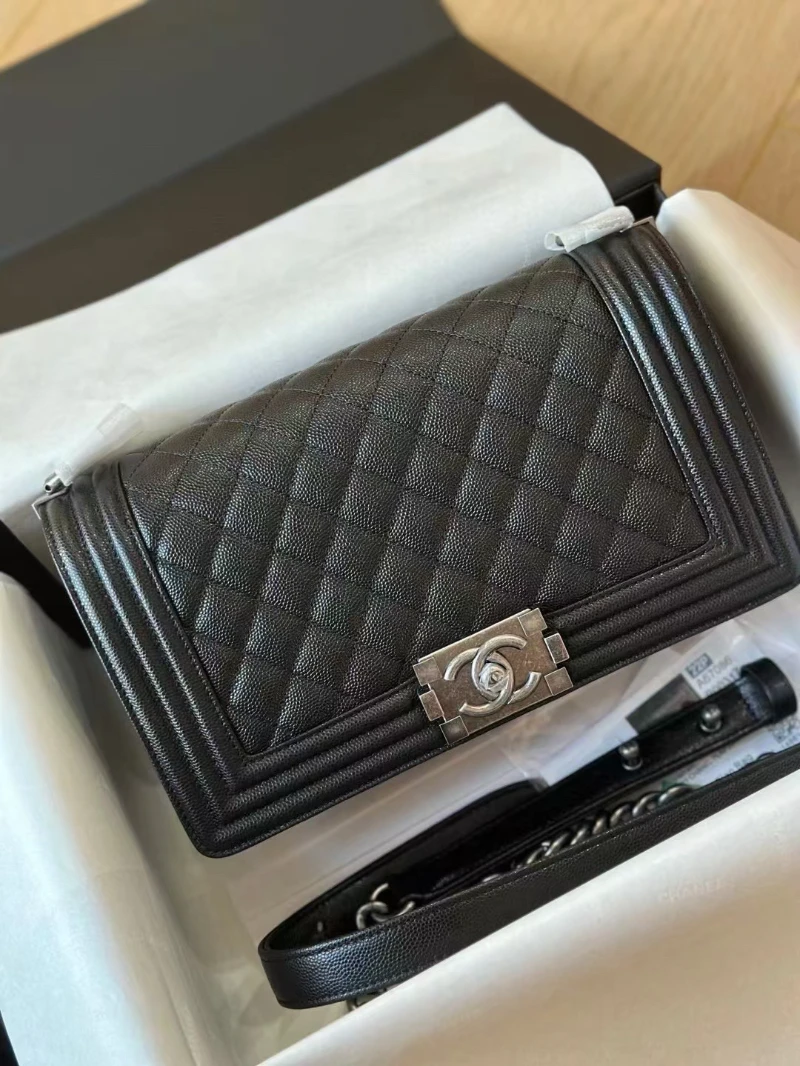 chanel高仿 leboy 中號 黑銀 (1)